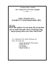 Bước đầu nghiên cứu xây dựng Bộ chỉ thị đánh giá các hình thức nuôi tôm ở xã Quảng Công, huyện Quảng Điền, tỉnh Thừa Thiên Huế