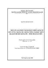 Một số giải pháp nhằm phát triển kinh tế bền vững trong hệ thống nông nghiệp trên địa bàn huyện đồng hỷ - Tỉnh thái nguyên
