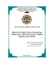 Luận văn Khảo sát khả năng ứng dụng màng BC làm màng lọc vi sinh trong lọc nước