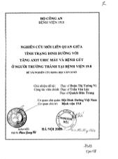 Đề tài Nghiên cứu mối liên quan giữa tình trạng dinh dưỡng với tăng axit uric máu và bệnh gút ở người trưởng thành tại bệnh viện 19.8