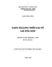 Luận văn Dạng Killing trên đại số Lie nửa đơn