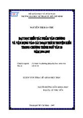 Luận văn Dạy đọc hiểu tác phẩm văn chương và vận dụng vào các đoạn trích Truyện Kiều trong chương trình ngữ văn 10 năm học 2006 - 2007