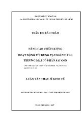 Luận văn Nâng cao chất lượng hoạt động tín dụng tại ngân hàng thương mại cổ phần Sài Gòn