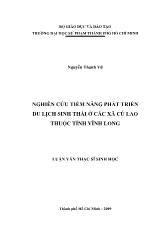 Luận văn Nghiên cứu tiềm năng phát triển du lịch sinh thái ở các xã cù lao thuộc tỉnh Vĩnh Long