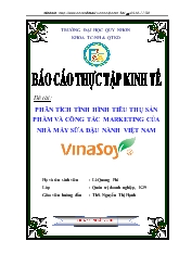 Đề tài Phân tích tình hình tiêu thụ sản phẩm và công tác marketing của Nhà Máy Sữa Đậu Nành Việt Nam-VinaSoy
